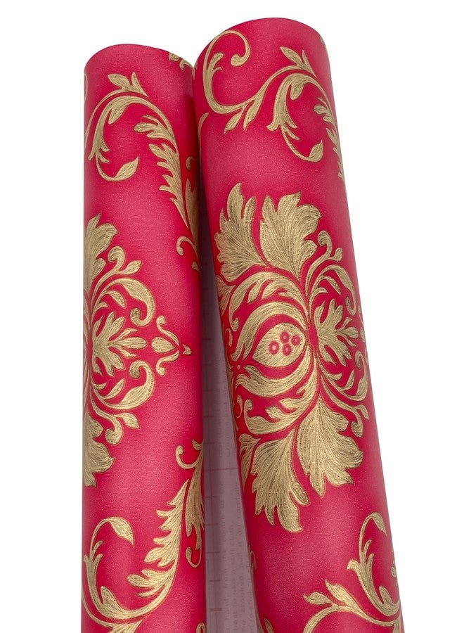 Yifasy Red Furniture Liner for Dresser Top Protector Gold Damask Removable Wallpaper Peel and Stick Drawer Shelving Paper 17.7 inch Wide (M-236.2x17.7 Inch) - Image 4